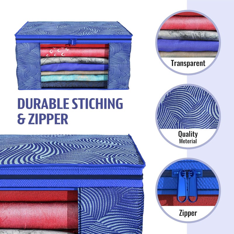 Kuber Industries Kuber Industries Clothes Organizer For Wardrobe Pack of 6 Storage Organizer For Saree Shirts Salwaar Suit Lehenga Dress Organizer For Wardrobe Saree Covers With Zip Printed Blue - Image 4