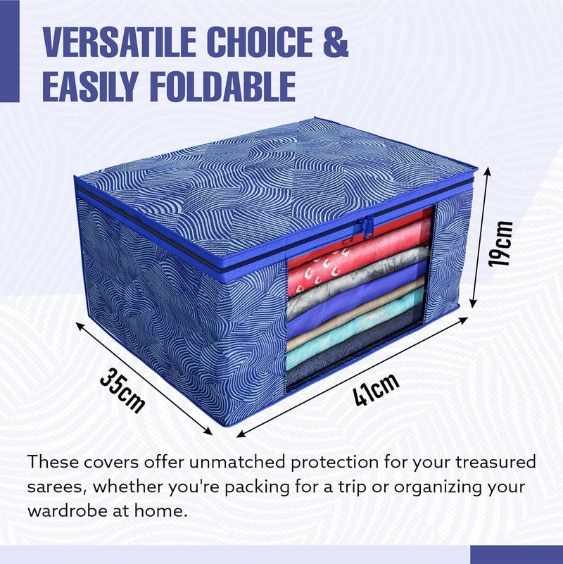 Kuber Industries Kuber Industries Clothes Organizer For Wardrobe Pack of 6 Storage Organizer For Saree Shirts Salwaar Suit Lehenga Dress Organizer For Wardrobe Saree Covers With Zip Printed Blue - Image 3