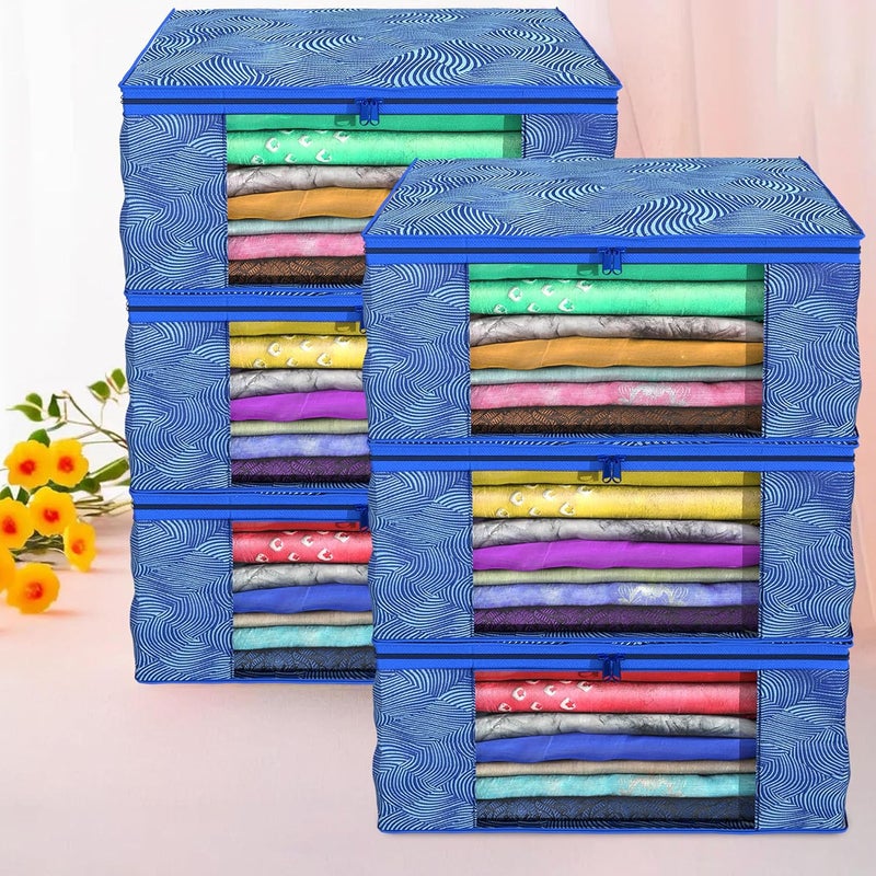 Kuber Industries Kuber Industries Clothes Organizer For Wardrobe Pack of 6 Storage Organizer For Saree Shirts Salwaar Suit Lehenga Dress Organizer For Wardrobe Saree Covers With Zip Printed Blue - Image 1