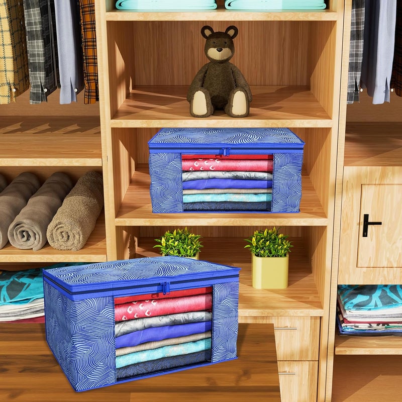 Kuber Industries Kuber Industries Clothes Organizer For Wardrobe Pack of 6 Storage Organizer For Saree Shirts Salwaar Suit Lehenga Dress Organizer For Wardrobe Saree Covers With Zip Printed Blue - Image 2