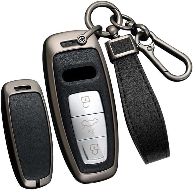 TECART Zinc Alloy Key Case for Audi Models with Leather Keyring Accessories - Image 1