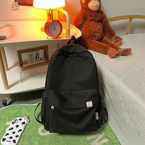 Extolove Cute Aesthetic Backpack Y2K Simple Solid Color Kawaii Backpacks Travel Laptop Backpack (Black) - Image 2