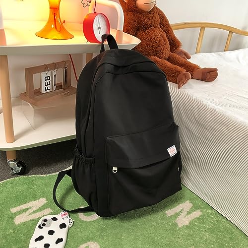 Extolove Cute Aesthetic Backpack Y2K Simple Solid Color Kawaii Backpacks Travel Laptop Backpack (Black) - Image 5