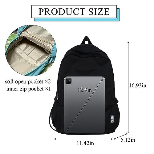 Extolove Cute Aesthetic Backpack Y2K Simple Solid Color Kawaii Backpacks Travel Laptop Backpack (Black) - Image 3