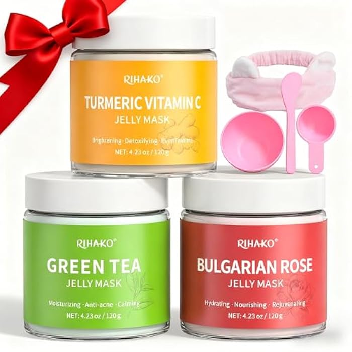 RIHAKO Jelly Mask For Facial Skincare Gift Kits, Peel-Off Hydrating Icy Jelly Mask, Hydrogel Jelly Face Mask Set,Turmeric Vitamin C, Rose & Green Tea,Diy Home Spa Kit - Gift for Him & Her - Image 1