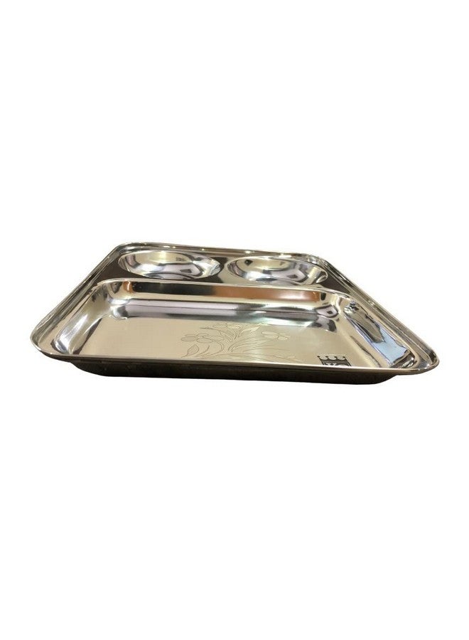 KC Stainless Steel Laser Partition Plate 3 in1 | Bhojan Thali | Dinner Plate Set of 6 - Image 3