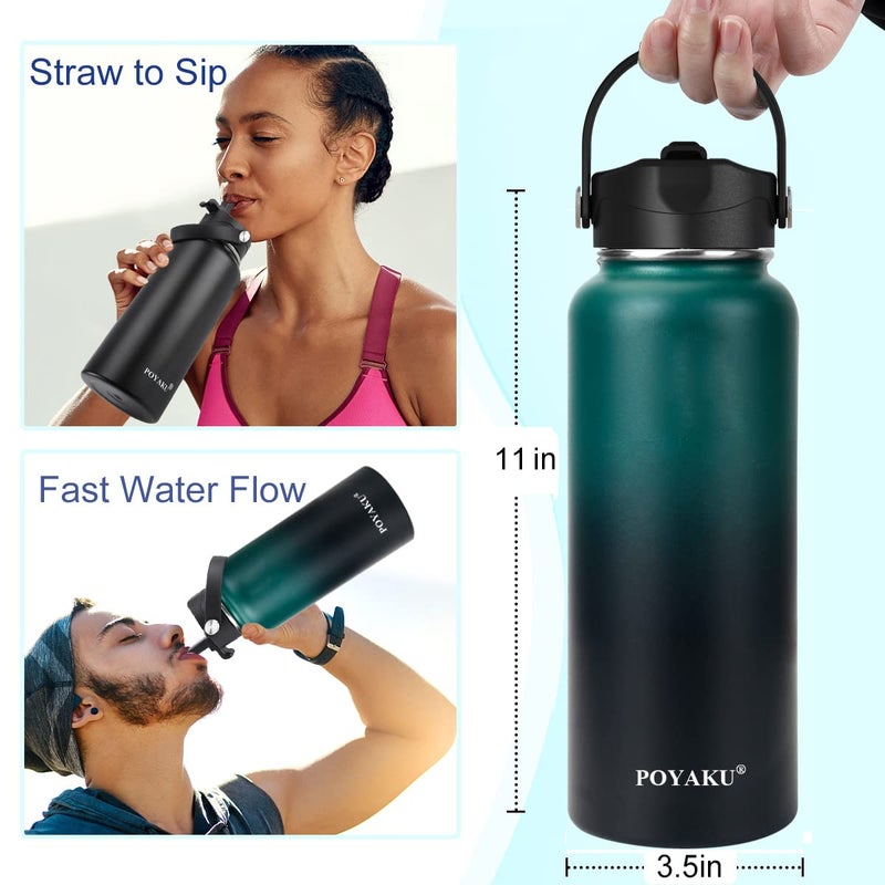 POYAKU Water Bottle Insulated 32oz 40oz 64oz 128oz Straw Lid Spout Lid & 3 Lids, Leak Proof, Vacuum Insulated,Stainless Steel Water Bottle Wide Mouth for Sports, Gym or Office (Indigo Crush, 40 oz) - Image 3