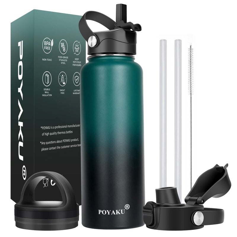 POYAKU Water Bottle Insulated 32oz 40oz 64oz 128oz Straw Lid Spout Lid & 3 Lids, Leak Proof, Vacuum Insulated,Stainless Steel Water Bottle Wide Mouth for Sports, Gym or Office (Indigo Crush, 40 oz) - Image 1