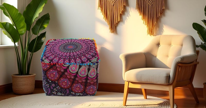 CRAFT KALA غطاء وسادة طاولة مربعة ذات تصميم هندي تقليدي من ، بحجم 18×18×14 بوصة، بلون الفيل الأزرق الغامق. - Image 4