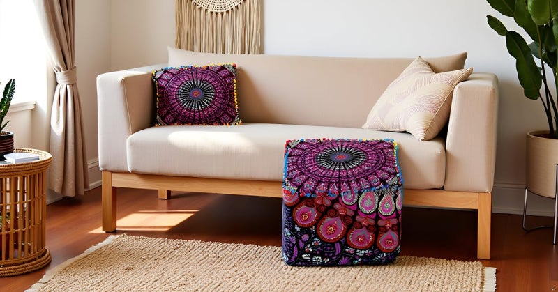CRAFT KALA غطاء وسادة طاولة مربعة ذات تصميم هندي تقليدي من ، بحجم 18×18×14 بوصة، بلون الفيل الأزرق الغامق. - Image 5