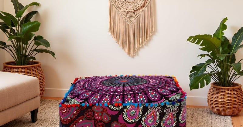 CRAFT KALA غطاء وسادة طاولة مربعة ذات تصميم هندي تقليدي من ، بحجم 18×18×14 بوصة، بلون الفيل الأزرق الغامق. - Image 3
