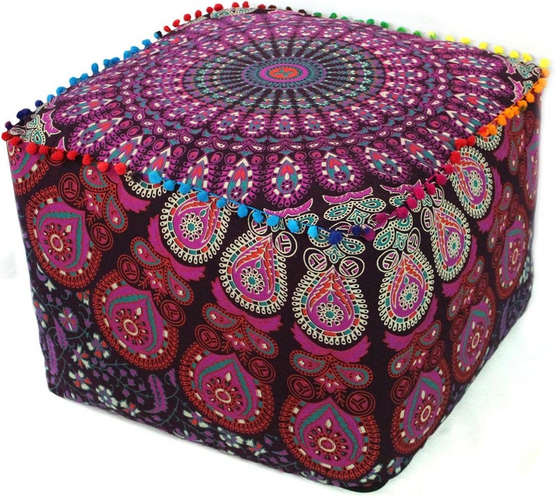 CRAFT KALA غطاء وسادة طاولة مربعة ذات تصميم هندي تقليدي من ، بحجم 18×18×14 بوصة، بلون الفيل الأزرق الغامق. - Image 1