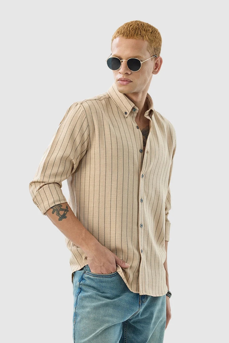 SNITCH Beige Stripes Slim Fit Shirt