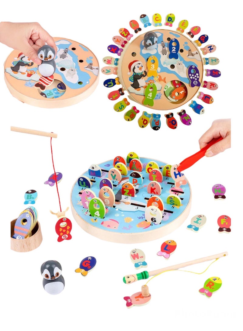 Highland Wooden Alphabet Number Magnetic Fishing Game Toy for 3+ Year Kids - Image 1