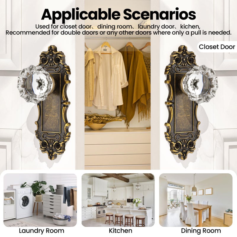 CEYMIO Antique Dummy Door Knobs Interior Bronze 2 Pack Doorknob Crystal Glass Closet Door Handle Vintage Door Pulls for Pantry Door Hallway - Image 2