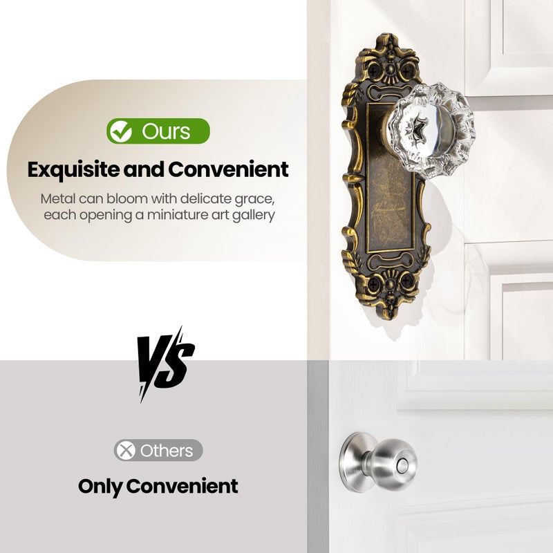 CEYMIO Antique Dummy Door Knobs Interior Bronze 2 Pack Doorknob Crystal Glass Closet Door Handle Vintage Door Pulls for Pantry Door Hallway - Image 3