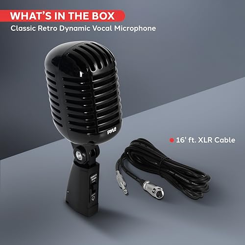 Pyle Classic Retro Dynamic Vocal Microphone - Old Vintage Style Unidirectional Cardioid Mic with XLR Cable - Universal Stand Compatible - Live Performance, In Studio Recording, Black - Image 2