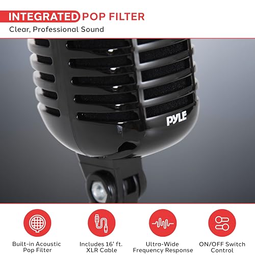 Pyle Classic Retro Dynamic Vocal Microphone - Old Vintage Style Unidirectional Cardioid Mic with XLR Cable - Universal Stand Compatible - Live Performance, In Studio Recording, Black - Image 3