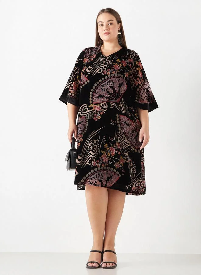 Ulla Popken Plus Size Ulla Popken Printed V-neck Dress