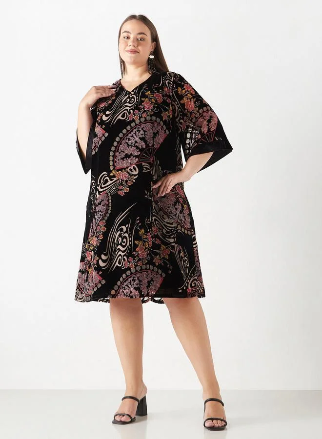 Ulla Popken Plus Size Ulla Popken Printed V-neck Dress