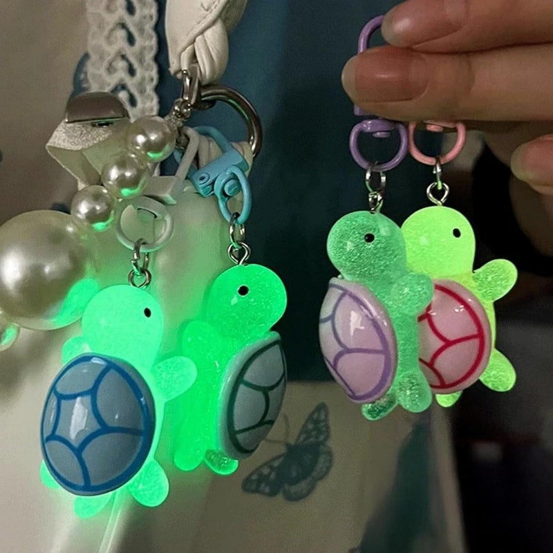 6pcs Cartoon Resin Luminous Little Turtle Keychain Pendant - Glow in the Dark Backpack Decoration - Image 1