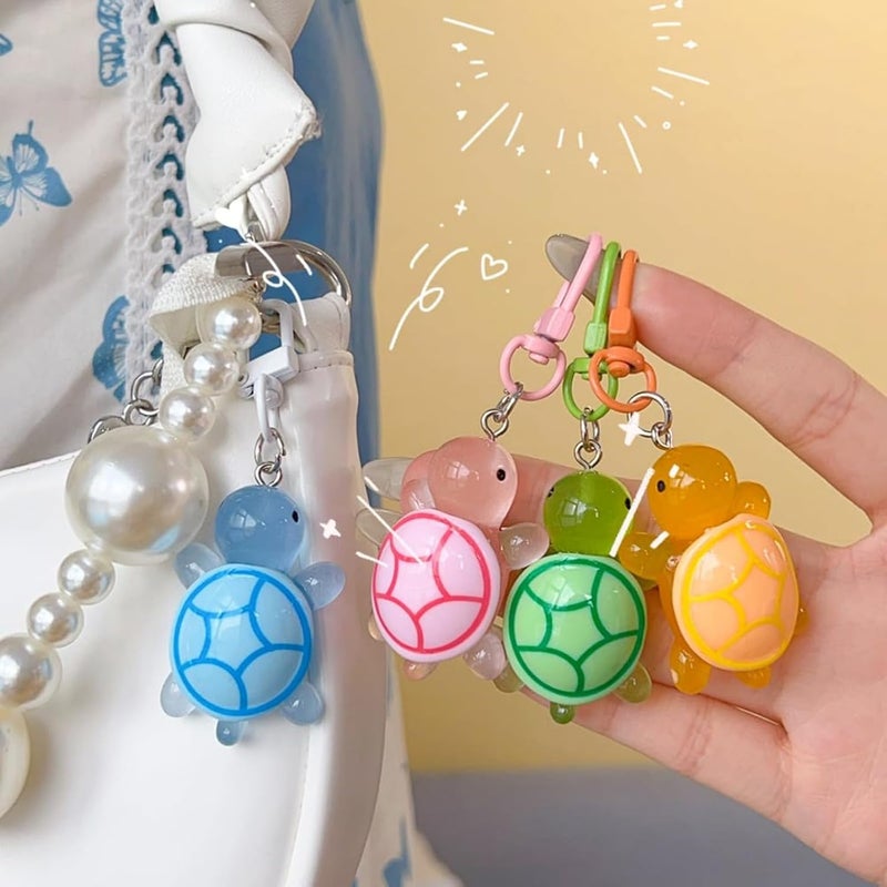 6pcs Cartoon Resin Luminous Little Turtle Keychain Pendant - Glow in the Dark Backpack Decoration - Image 5