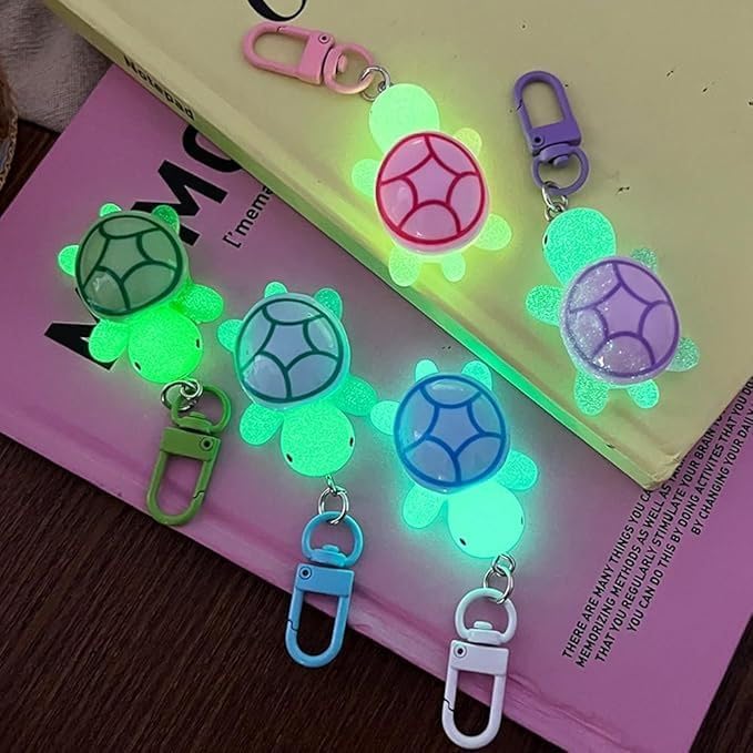 6pcs Cartoon Resin Luminous Little Turtle Keychain Pendant - Glow in the Dark Backpack Decoration - Image 2