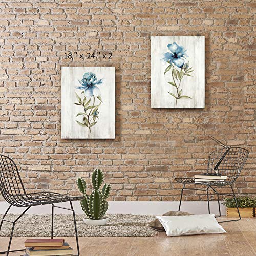 Hardy Gallery Blue Flower Canvas Wall Art: Botanical Floral Artwork Wildflower Picture Painting for Bedroom (24'' x 18'' x 2 Panels) - Image 5