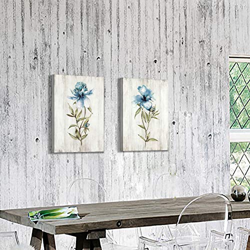 Hardy Gallery Blue Flower Canvas Wall Art: Botanical Floral Artwork Wildflower Picture Painting for Bedroom (24'' x 18'' x 2 Panels) - Image 4