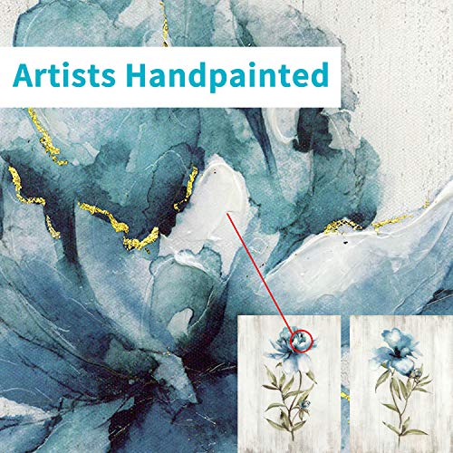 Hardy Gallery Blue Flower Canvas Wall Art: Botanical Floral Artwork Wildflower Picture Painting for Bedroom (24'' x 18'' x 2 Panels) - Image 3