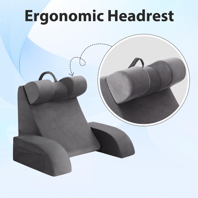 Velorose Reading Pillow for Sitting in Bed Adult, Back Pillow for Bed Sitting up, Backrest Pillow with Arms, Back Support Pillows for Gaming Lounging Watching TV, Medium 19" Grey - Image 2