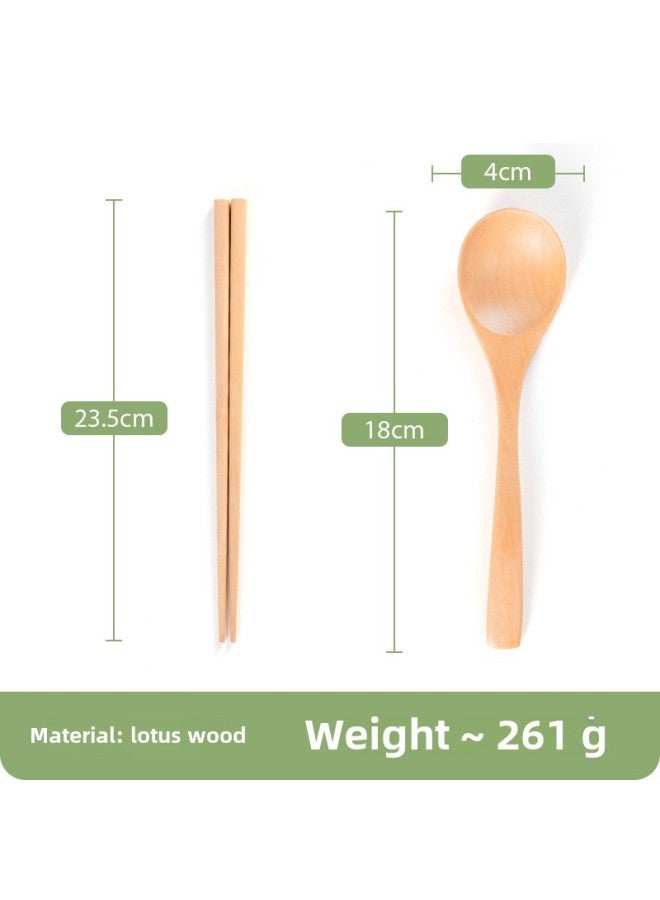 Japanese Household Chopsticks Spoon Holtwork Chopsticks Spoon Suit Long Handle Wooden Spoon Wooden Chopsticks Creative Chopsticks Spoon Suit Wooden Tableware-Specifications:18 Lotus Wood (spoon And Chopsticks)  - Image 1