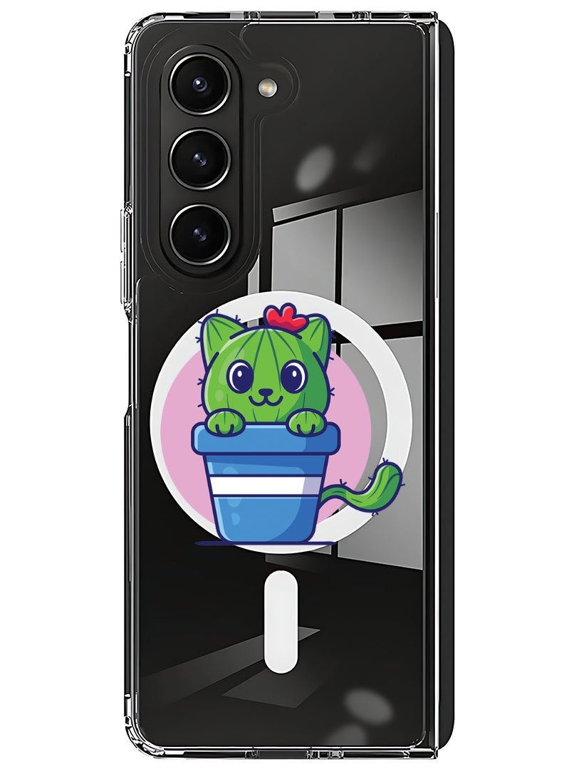 Theodor Magnetic Case for Samsung Galaxy Z Fold 5 Compatible with MagSafe Wireless Charging, Shockproof Phone Bumper Cover Cute Cat Cactus - Image 1