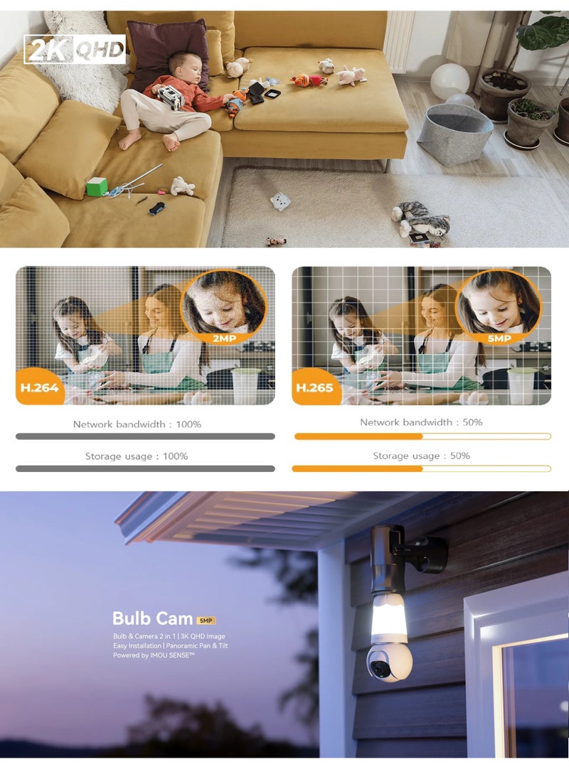 IMOU - IMOU 2 in 1 Bulb and Camera 3MP 2K UHD Image Wireless Outdoor CCTV Camera With Built-in Microphone and Speaker, Support Two-Way Audio (IPC-S6DN) - Image 1