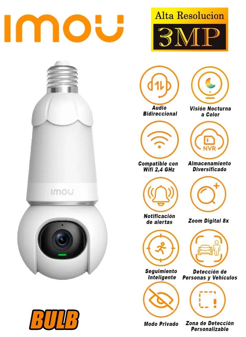 IMOU - IMOU 2 in 1 Bulb and Camera 3MP 2K UHD Image Wireless Outdoor CCTV Camera With Built-in Microphone and Speaker, Support Two-Way Audio (IPC-S6DN) - Image 1