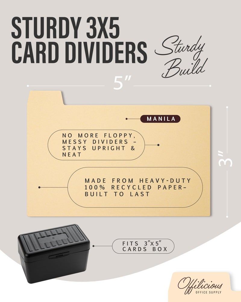 OFFILICIOUS Index Card Box 3x5 - Recipe Box with Manila Dividers & Stickers - Premium Index Card Holder Ideal as Business Card Organizer, Recipe Card Box, Index Card Organizer, Flash Card Holder - Image 3