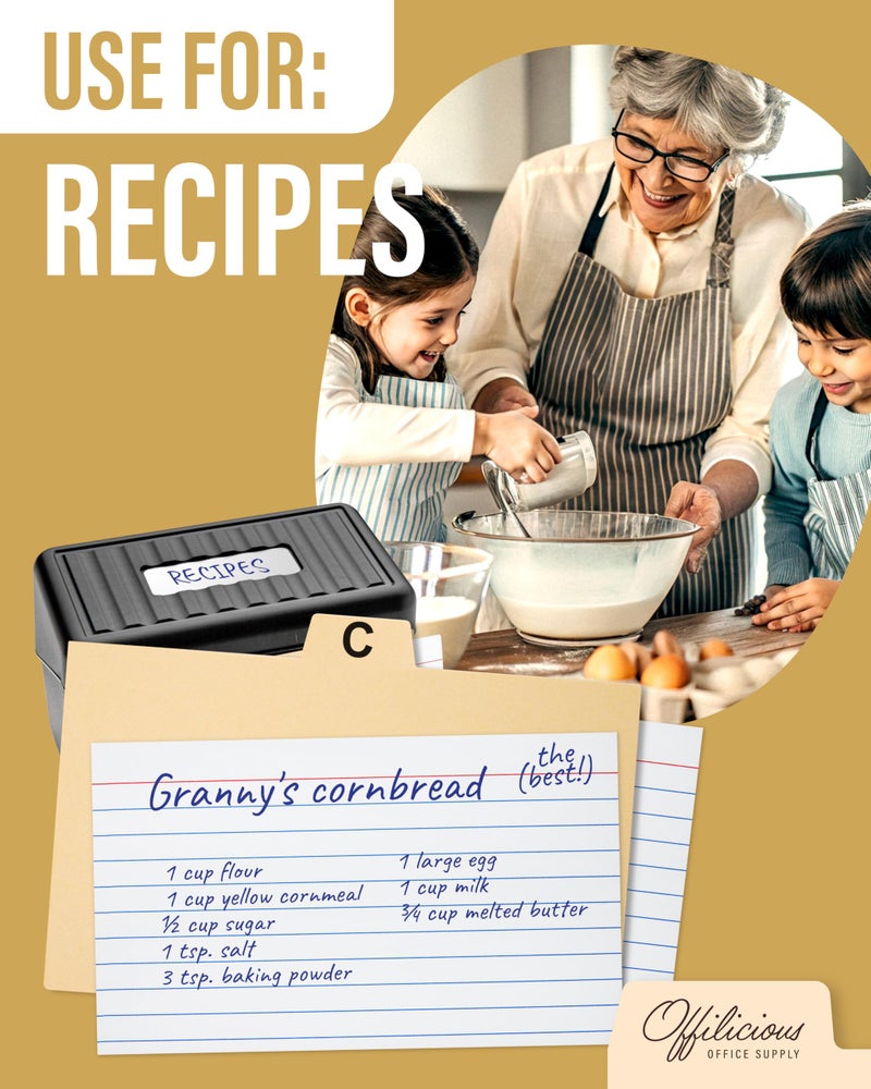 OFFILICIOUS Index Card Box 3x5 - Recipe Box with Manila Dividers & Stickers - Premium Index Card Holder Ideal as Business Card Organizer, Recipe Card Box, Index Card Organizer, Flash Card Holder - Image 4