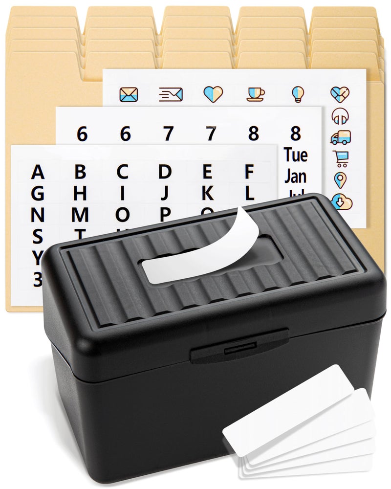OFFILICIOUS Index Card Box 3x5 - Recipe Box with Manila Dividers & Stickers - Premium Index Card Holder Ideal as Business Card Organizer, Recipe Card Box, Index Card Organizer, Flash Card Holder - Image 1