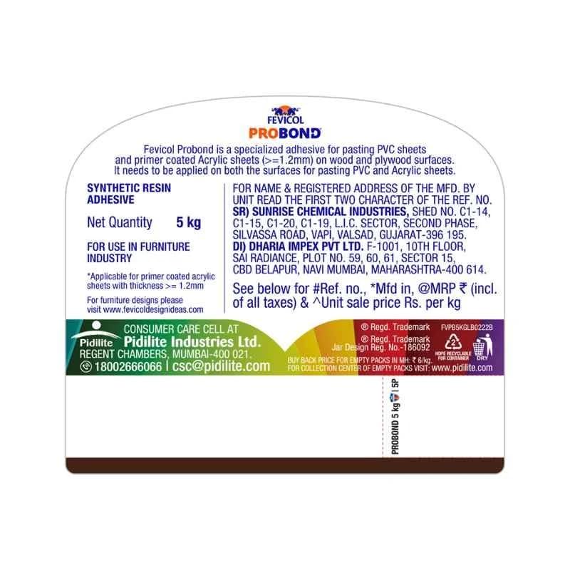 Fevicol Probond - Special Adhesive for Acrylic and PVC sheets | Heat Resistant | Spreads easily |5Kg - Image 2