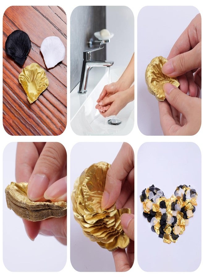 Fumwase 1800PCS Bulk Artificial Rose Flower Petals for Wedding Black Gold White Petals Decoration Centerpieces for Valentines Day New Year Party Decor Supplies (Black White Gold) - Image 3