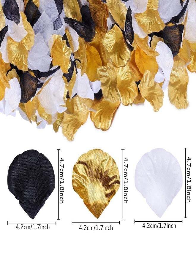 Fumwase 1800PCS Bulk Artificial Rose Flower Petals for Wedding Black Gold White Petals Decoration Centerpieces for Valentines Day New Year Party Decor Supplies (Black White Gold) - Image 2
