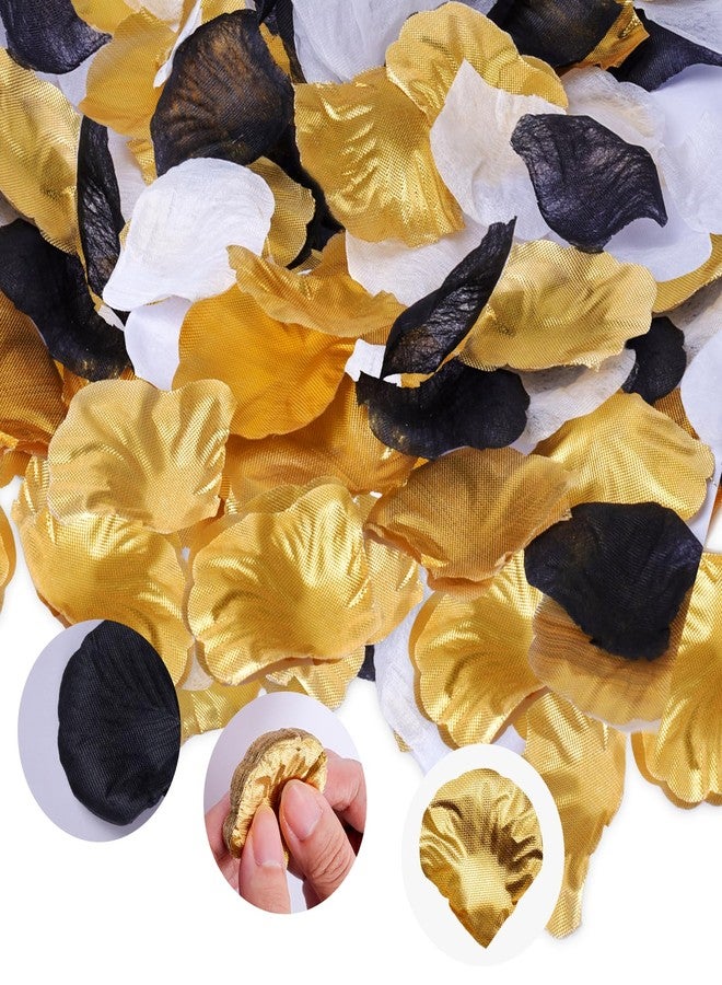 Fumwase 1800PCS Bulk Artificial Rose Flower Petals for Wedding Black Gold White Petals Decoration Centerpieces for Valentines Day New Year Party Decor Supplies (Black White Gold) - Image 5