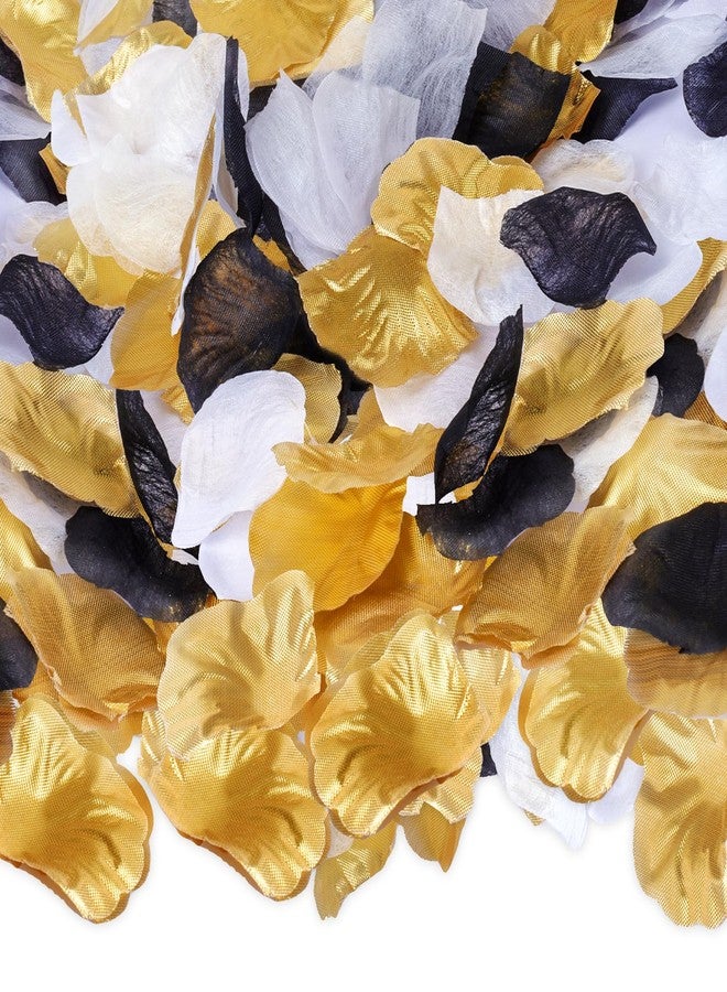 Fumwase 1800PCS Bulk Artificial Rose Flower Petals for Wedding Black Gold White Petals Decoration Centerpieces for Valentines Day New Year Party Decor Supplies (Black White Gold) - Image 1