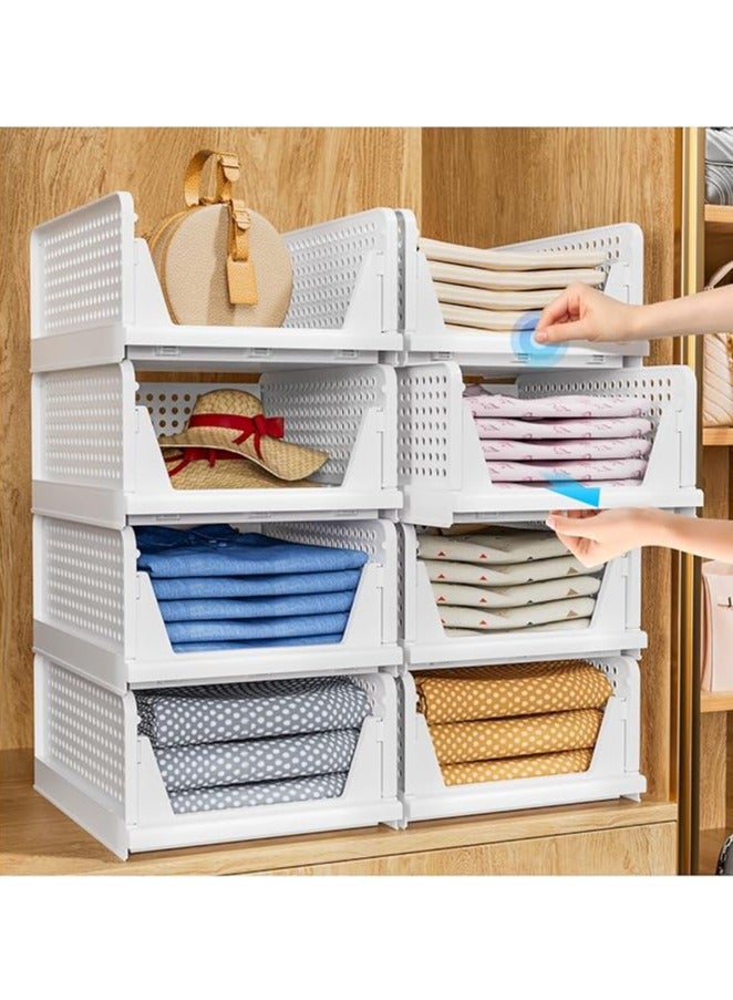 Wardrobe Storage Organiser 8 Pack Folding Closet Organisers, Stackable Storage Boxes, Plastic Drawer Organiser Basket for Bedroom Kitchen Bathroom - Image 1