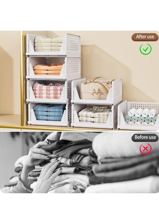 Wardrobe Storage Organiser 8 Pack Folding Closet Organisers, Stackable Storage Boxes, Plastic Drawer Organiser Basket for Bedroom Kitchen Bathroom - Image 2
