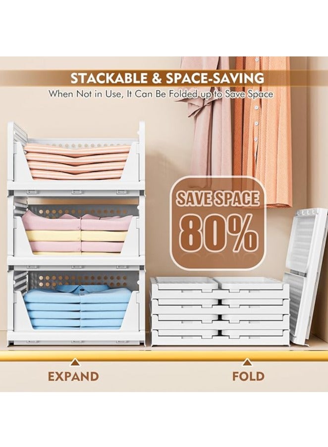Wardrobe Storage Organiser 8 Pack Folding Closet Organisers, Stackable Storage Boxes, Plastic Drawer Organiser Basket for Bedroom Kitchen Bathroom - Image 3