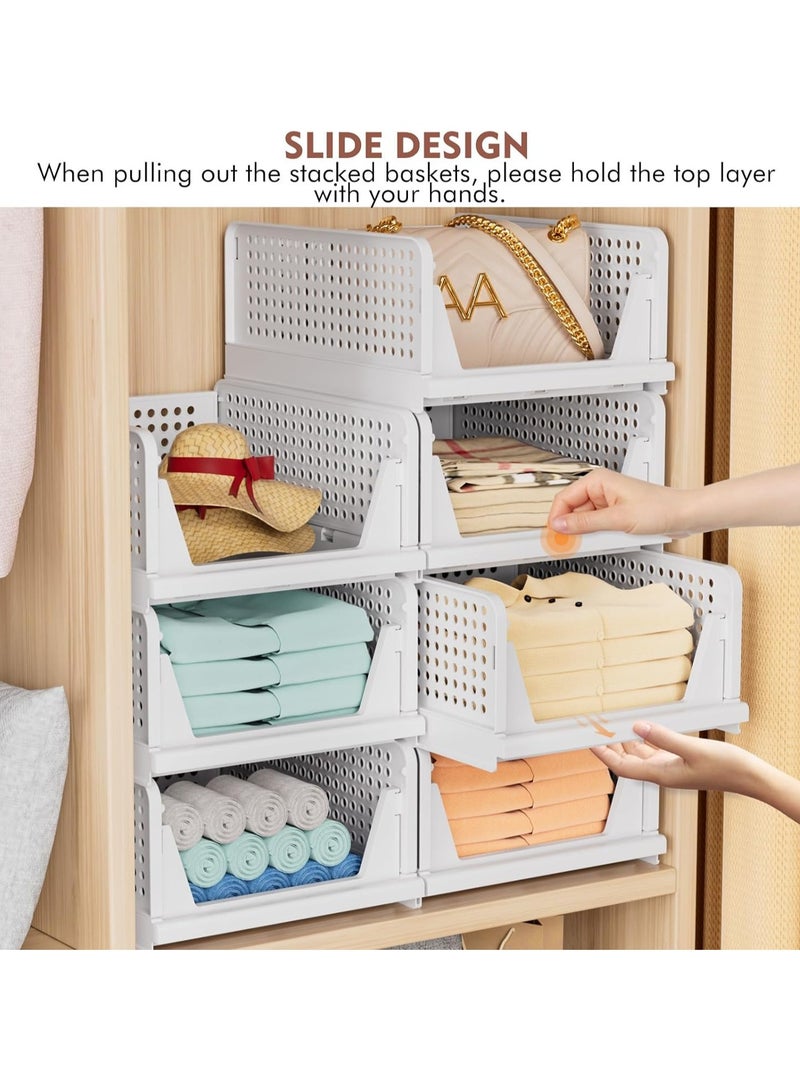 Wardrobe Storage Organiser 8 Pack Folding Closet Organisers, Stackable Storage Boxes, Plastic Drawer Organiser Basket for Bedroom Kitchen Bathroom - Image 5