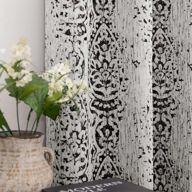 Mrs.Naturall MrsNaturall Black and Grey Cream Living Room Curtains 84 Inches Long Damask Patterned Dark Light Blocking Window Treatments Room Curtains Drapes for Bedroom52x84 Inch Length 2 Panels Set