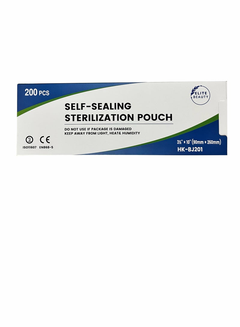 HK 200-Piece Self Sealing Sterilization Pouch White/Blue 90mmx260mm Small  - Image 2