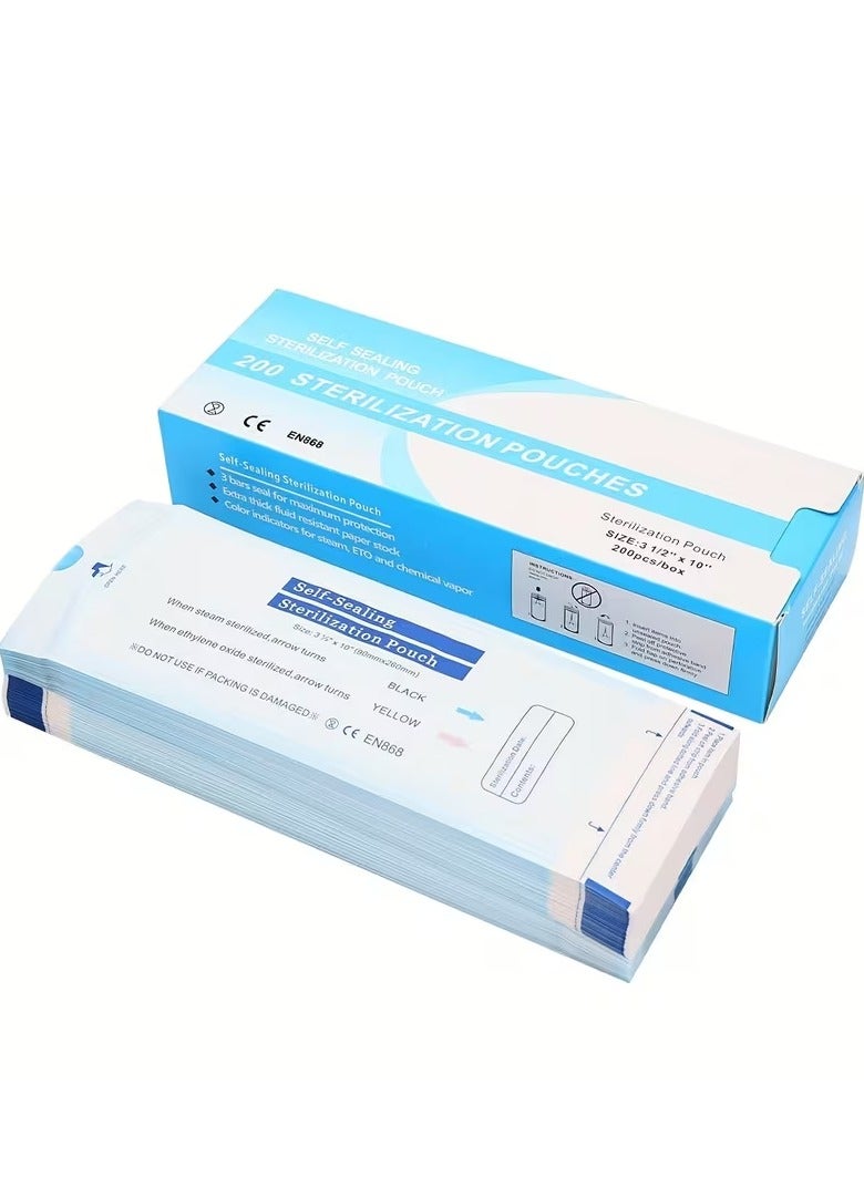 HK 200-Piece Self Sealing Sterilization Pouch White/Blue 90mmx260mm Small - Image 1